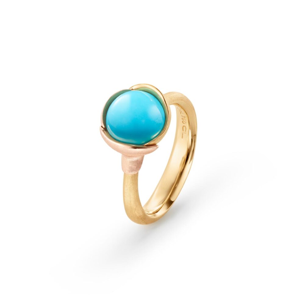 Ring Lotus size 1 - 18 karat yellow gold - leaves rose gold and with turquoise cabochon - Bild 2