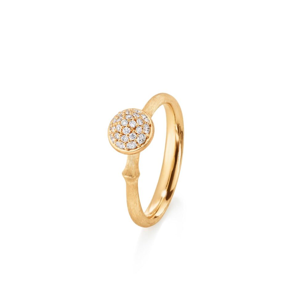 Ring Lotus small pavé 18 karat yellow gold 26 diam. TW.VS. total 0,19 ct.