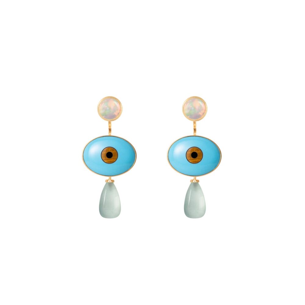 Earstuds Lotus 0 18 karat yellow gold with opal D: 7 mm (Pair) - Bild 6