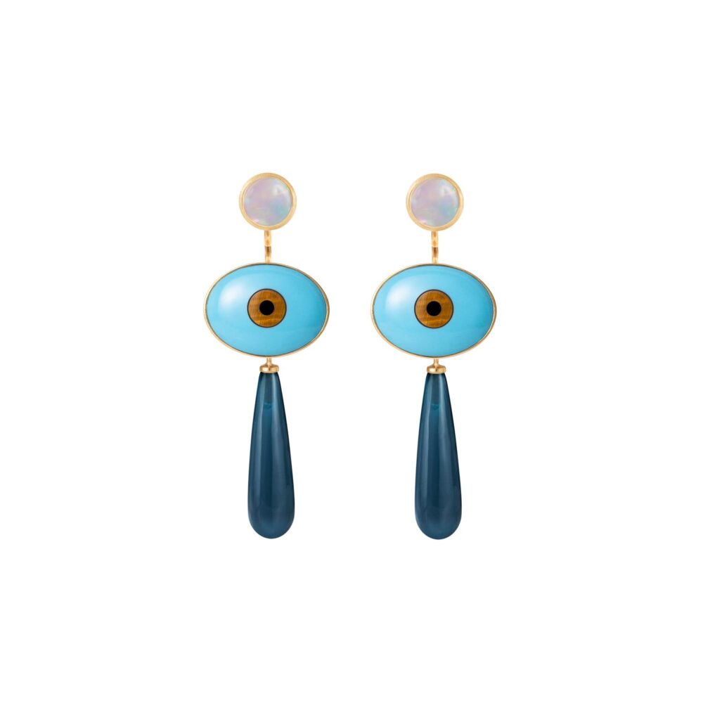 Earstuds Lotus 0 18 karat yellow gold with opal D: 7 mm (Pair)
