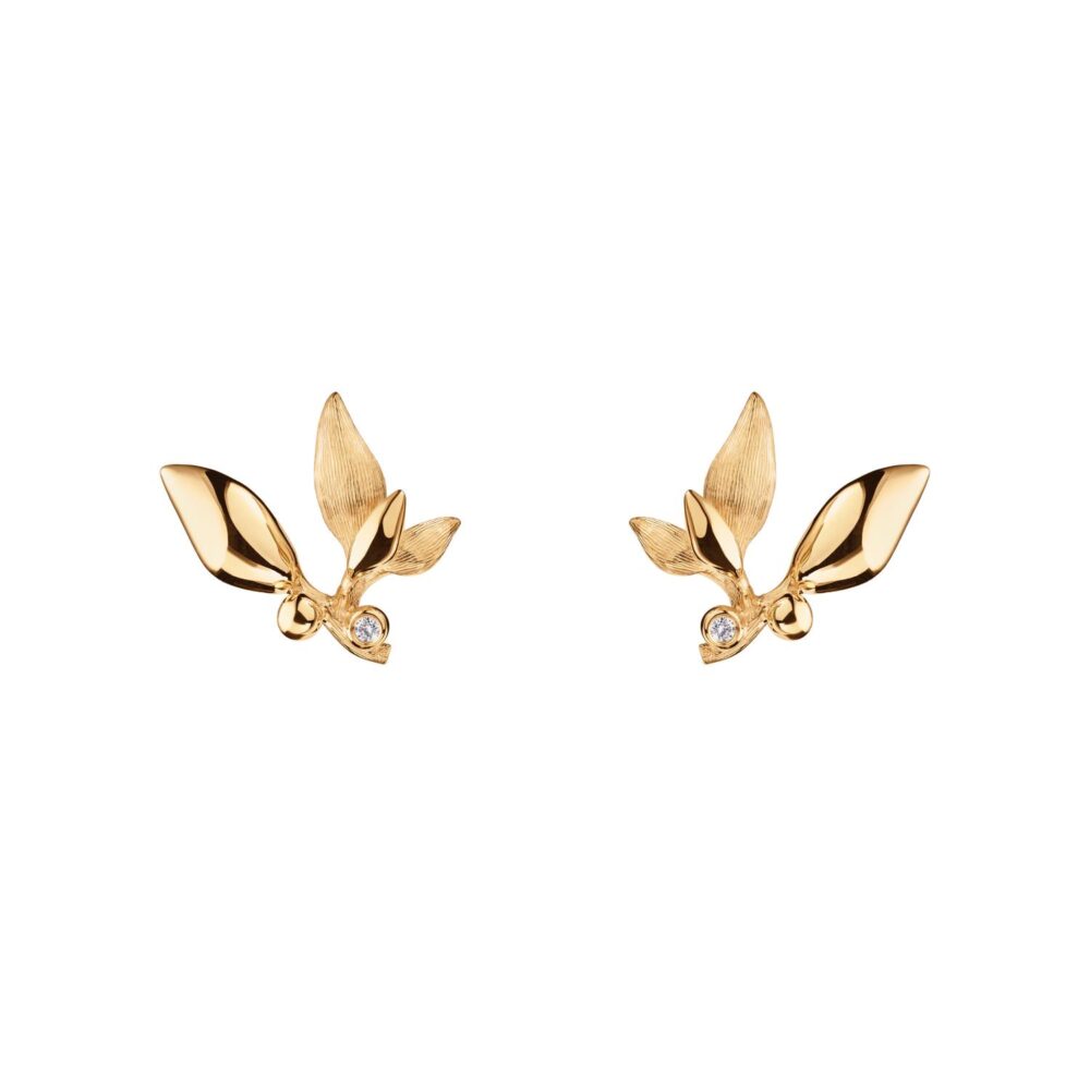 Earstuds Forest 18 karat yellow gold with 2 diamonds 0,01ct TW.VS  (Pair)