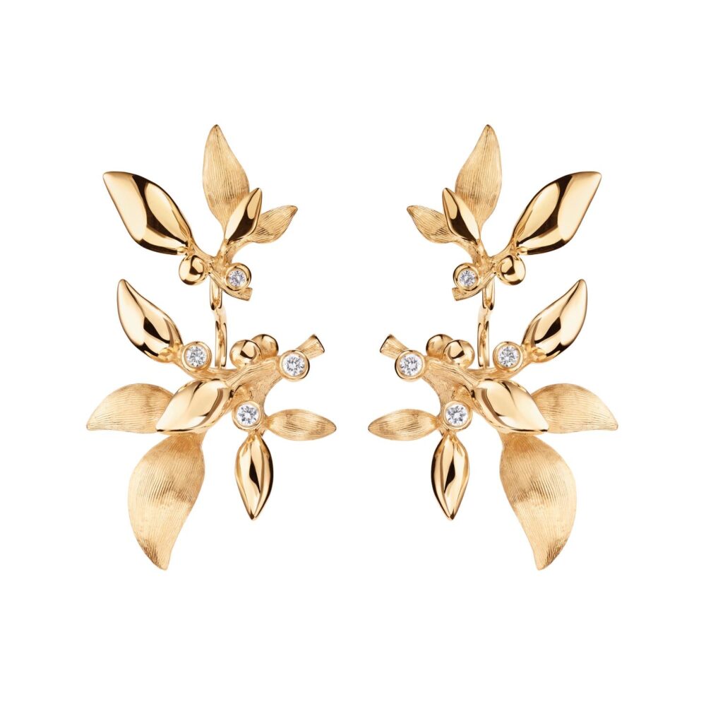 Earstuds Forest 18 karat yellow gold with 2 diamonds 0,01ct TW.VS  (Pair) - Bild 2