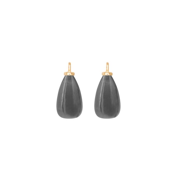 Pendant hook 18 karat yellow gold with grey moon stone cabochon drop 12x7mm pair