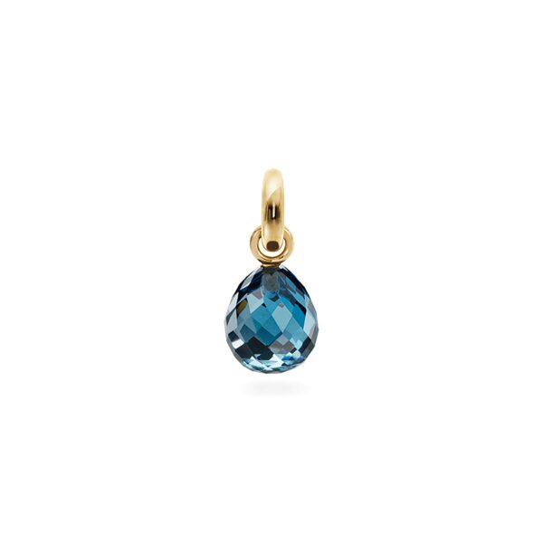 Charm round Sweet Drops with London Blue topaz Polished 18kt yellow gold with faceted London blue topaz Sweet Drop and top with lock