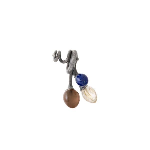 Pendant bunch, Lotus Sterling silver light oxidized smoky quarts, rutile and lapis lazuli