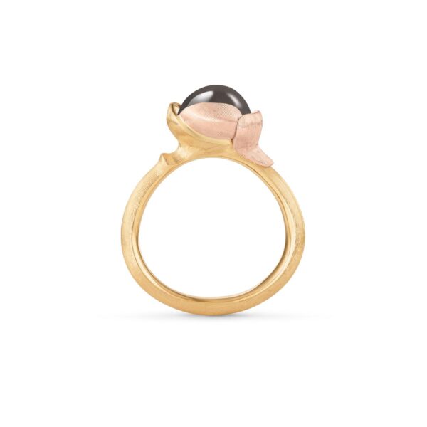 Ring Lotus size 1 - 18 karat yellow gold - leaves rose gold grey moon stone cabochon - Bild 2