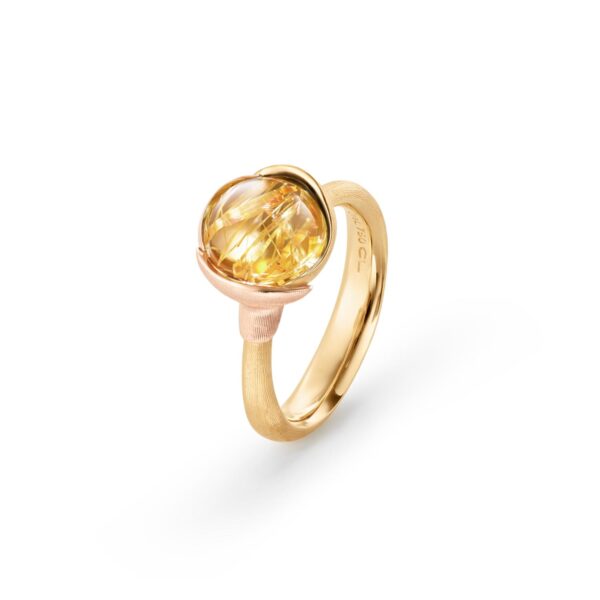 Ring Lotus size 1 - 18 karat yellow gold - leaves rose gold rutile quartz cabochon - Bild 2