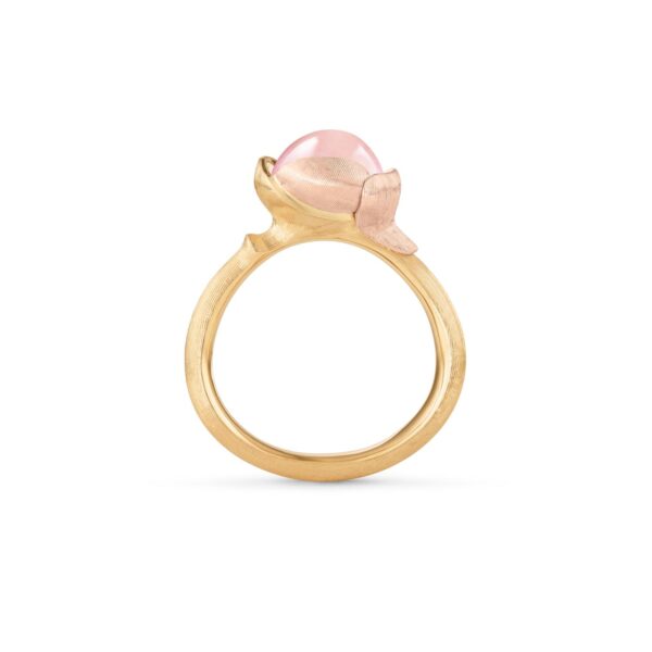 Ring Lotus size 1 - 18 karat yellow gold - leaves rose gold rose quartz cabochon - Bild 2
