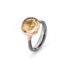 Ring Lotus size 2 - Sterling silver oxidized - leaves 18 karat rose and yellow gold with rutile quartz cabochon