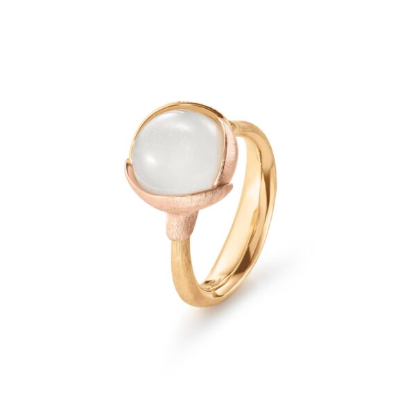Ring Lotus size 2 - 18 karat yellow gold - leaves rose gold white moon stone cabochon - Bild 2