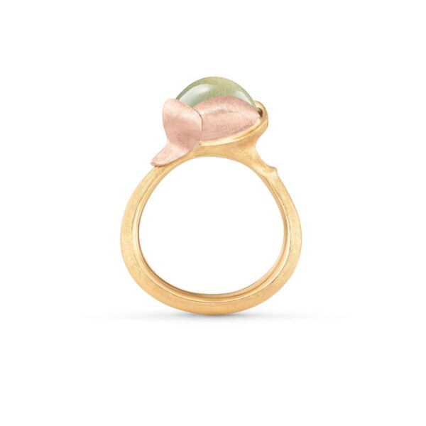 Ring Lotus size 2 - 18 karat yellow gold - leaves rose gold aquamarine cabochon - Bild 2