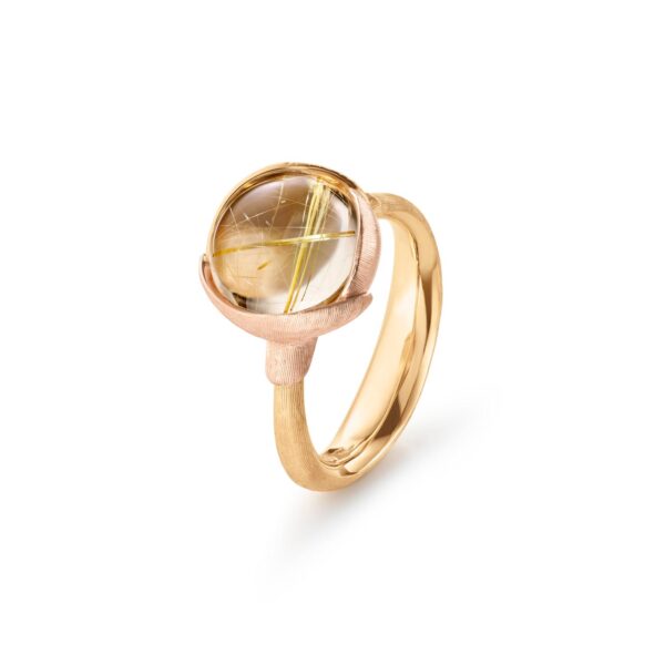 Ring Lotus size 2 - 18 karat yellow gold - leaves rose gold rutile quartz cabochon - Bild 2