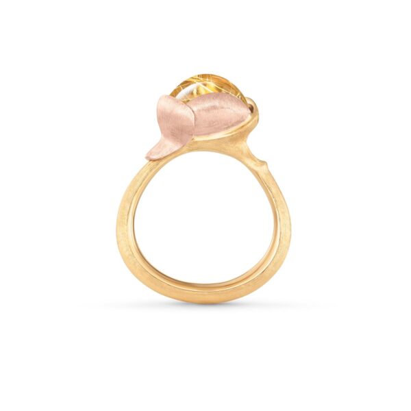 Ring Lotus size 2 - 18 karat yellow gold - leaves rose gold rutile quartz cabochon