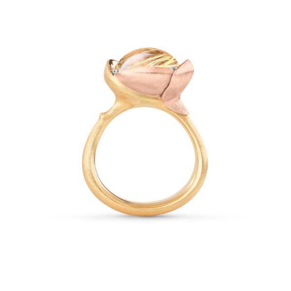 Ring Lotus str. 3 - 18 karat rødguld - blade rosaguld rutilkvarts cabochon 13 brill. i alt 0,05 ct. TW.VS. - Bild 2