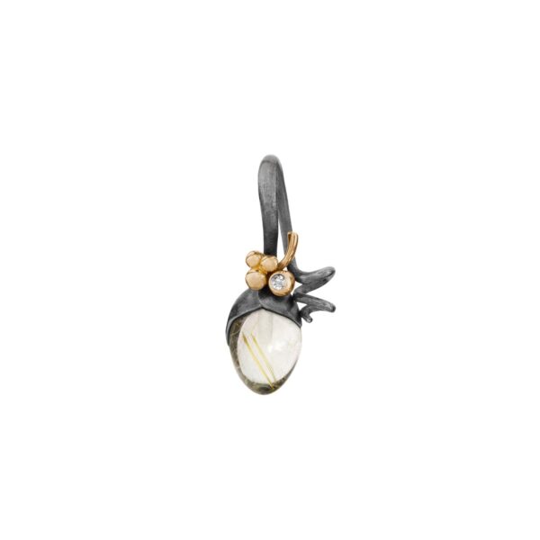 Vedhæng Spire Lotus oxyderet Sterling sølv, 18 karat rødguld og rutilkvarts. 1 stk. brillant TW.VS 0,01 ct.