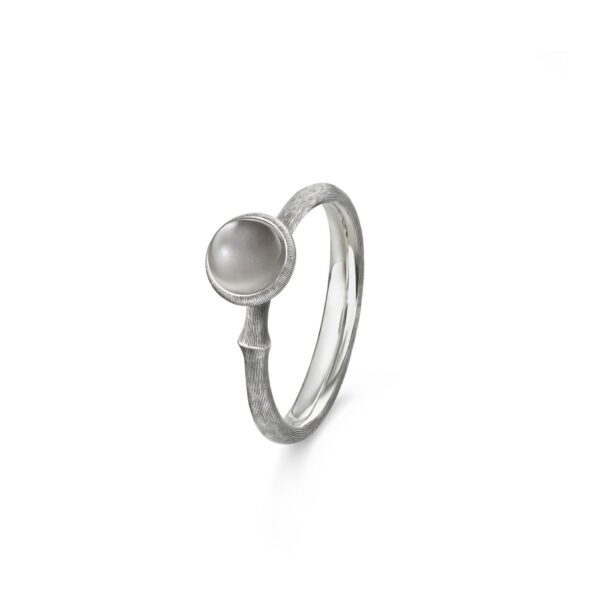 Ring Lotus size 0 - Tiny oxidized Sterling silver with grey moonstone - Bild 2