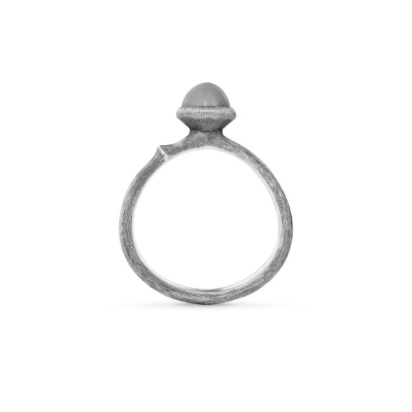 Ring Lotus size 0 - Tiny oxidized Sterling silver with grey moonstone