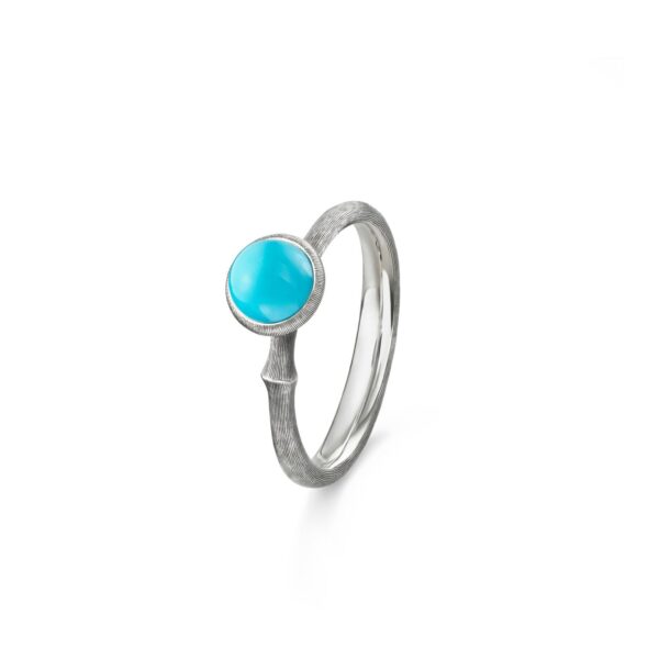 Ring Lotus size 0 - Tiny oxidized Sterling silver with turquoise