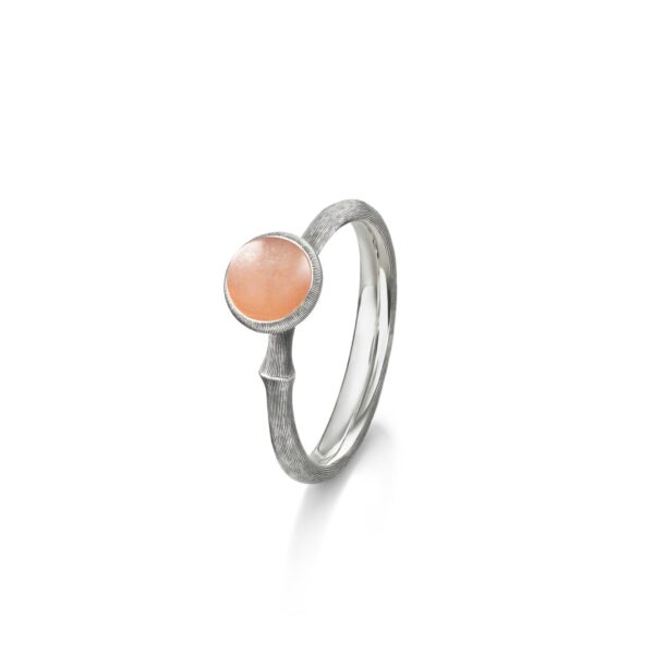 Ring Lotus size 0 - Tiny oxidized Sterling silver with blush moonstone