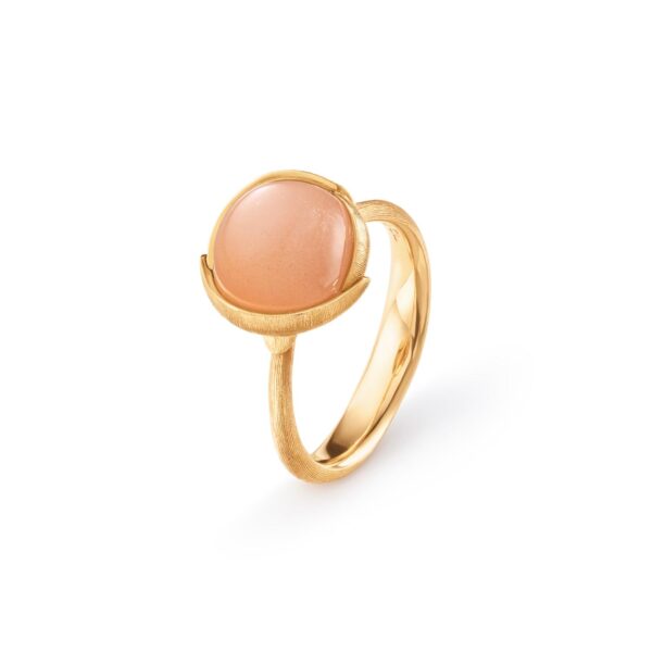 Ring small Lotus 18 karat yellow gold blush moon stone cabochon