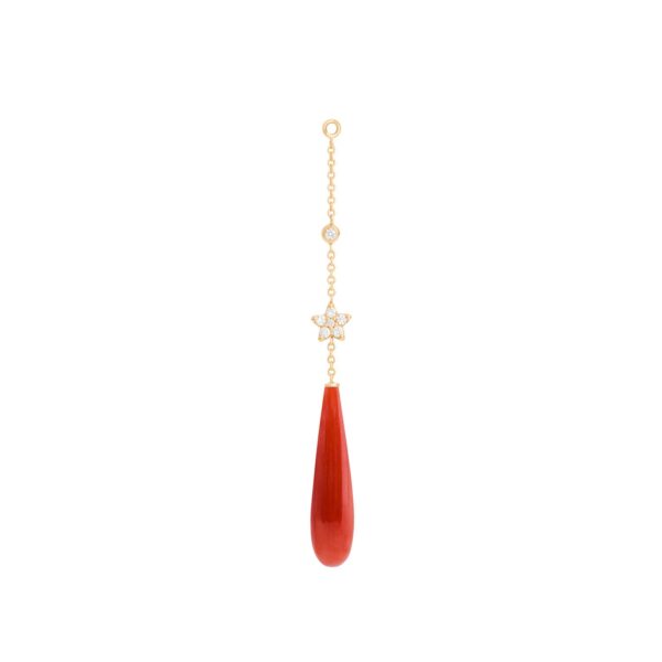Pendant for earring Shooting Stars 18 karat yellow gold 7 diam. total 0.06 ct TW.VS corallium rubrum cabochon drop 17,5x5,8 4,5cm (Pcs.) (A2862-408 Pair)