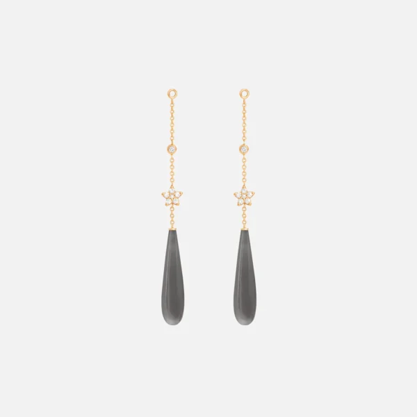 Shooting Stars earring pendants in 18 karat yellow gold and 7 diamonds total 0.06 ct. TW.VS. with grey moonstone drop 22x6 4,9cm (Pcs.)
