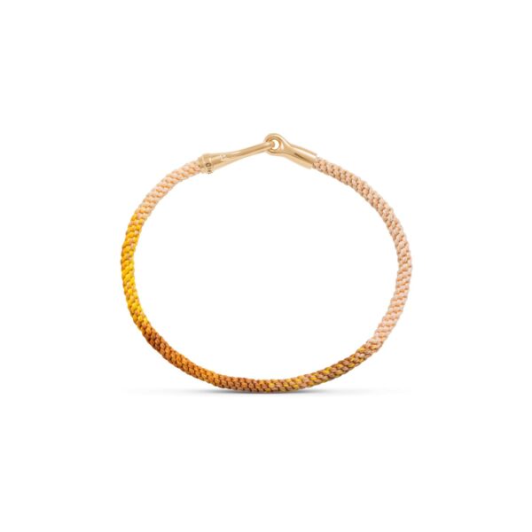 Armbånd Life, håndknyttet reb 3mm, farve: Golden Day med krog og lås i 18 karat blank rødguld