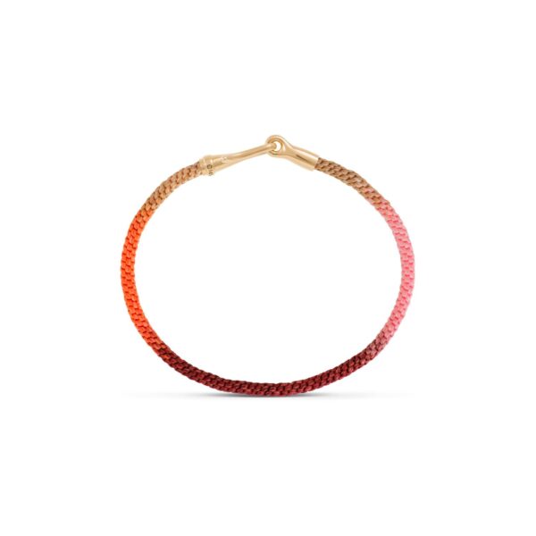 Armbånd Life, håndknyttet reb 3mm, farve:Berry med krog og lås i 18 karat blank rødguld