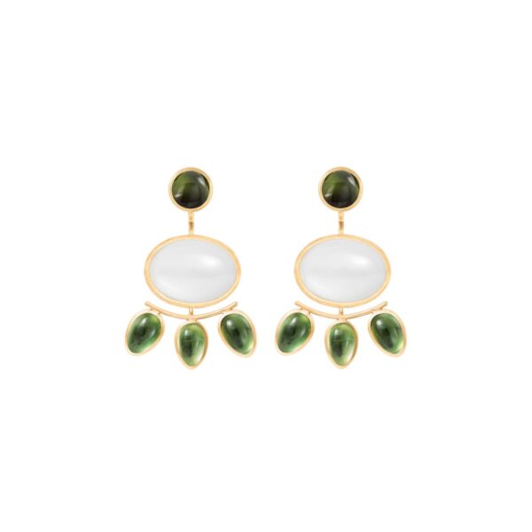 Lotus Earstuds 18 karat yellow gold with grey moonstone D: 7 mm (Pair)