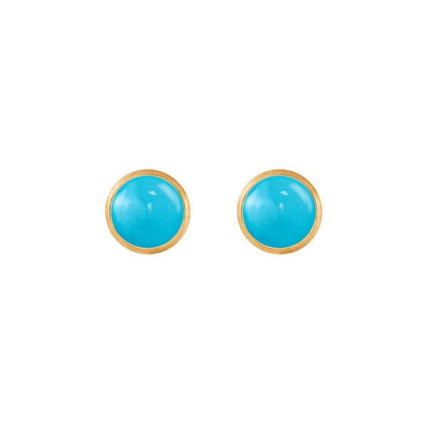 Lotus Earstuds 18 karat yellow gold with turquoise D: 7 mm (Pair)