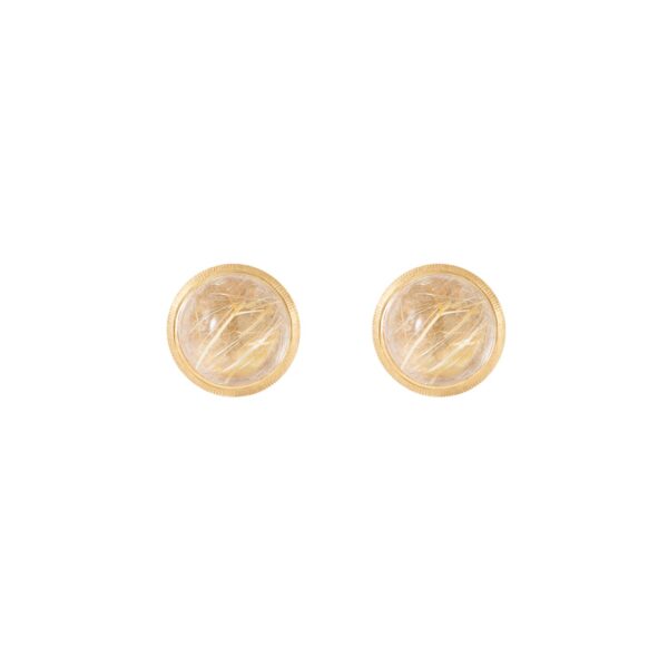 Lotus Earstuds 18 karat yellow gold with rutile quartz D: 7 mm (Pair)