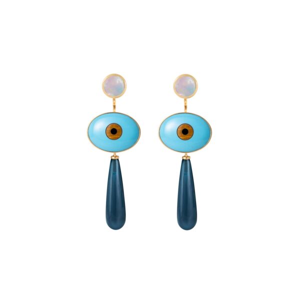Earstuds Lotus 0,18 karat yellow gold with opal D: 7 mm (Pair)