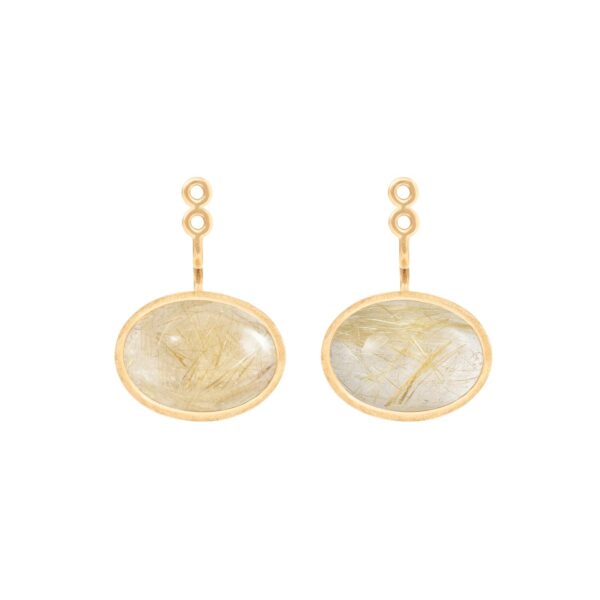 Pendant for earring Lotus 18 karat yellow gold with rutile cabochon 9x13 mm (Pair)