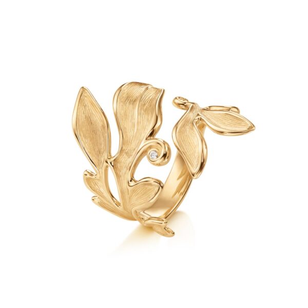 Forest Ring large 18 karat yellow gold with 1 diamond 0,01 ct TW.VS