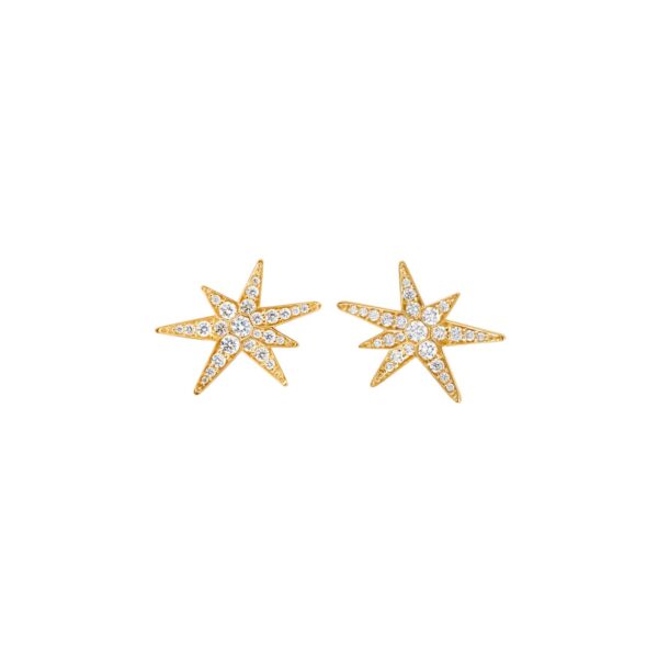 Funky Stars small Earrings 18 karat yellow gold 50 diam. Total 0,24ct. TW.VS (Pair)