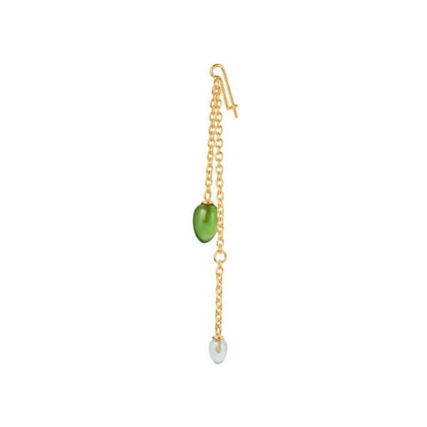 Young Fish Pendant for earring 18 karat yellow gold with serpentine and aquamarine drops (Pcs.) 5,5 cm