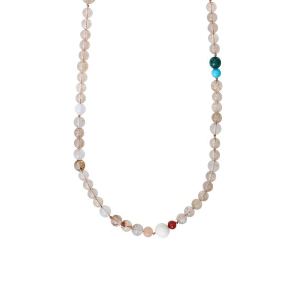 Bead collier mix of rutile, blush, serpentine, turquoise, malachite, aquamarine, grey moonstone, carneleon, pearl and white moonstone 90 cm (without clasp) - Bild 2