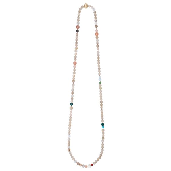 Bead collier mix of rutile, blush, serpentine, turquoise, malachite, aquamarine, grey moonstone, carneleon, pearl and white moonstone 90 cm (without clasp)